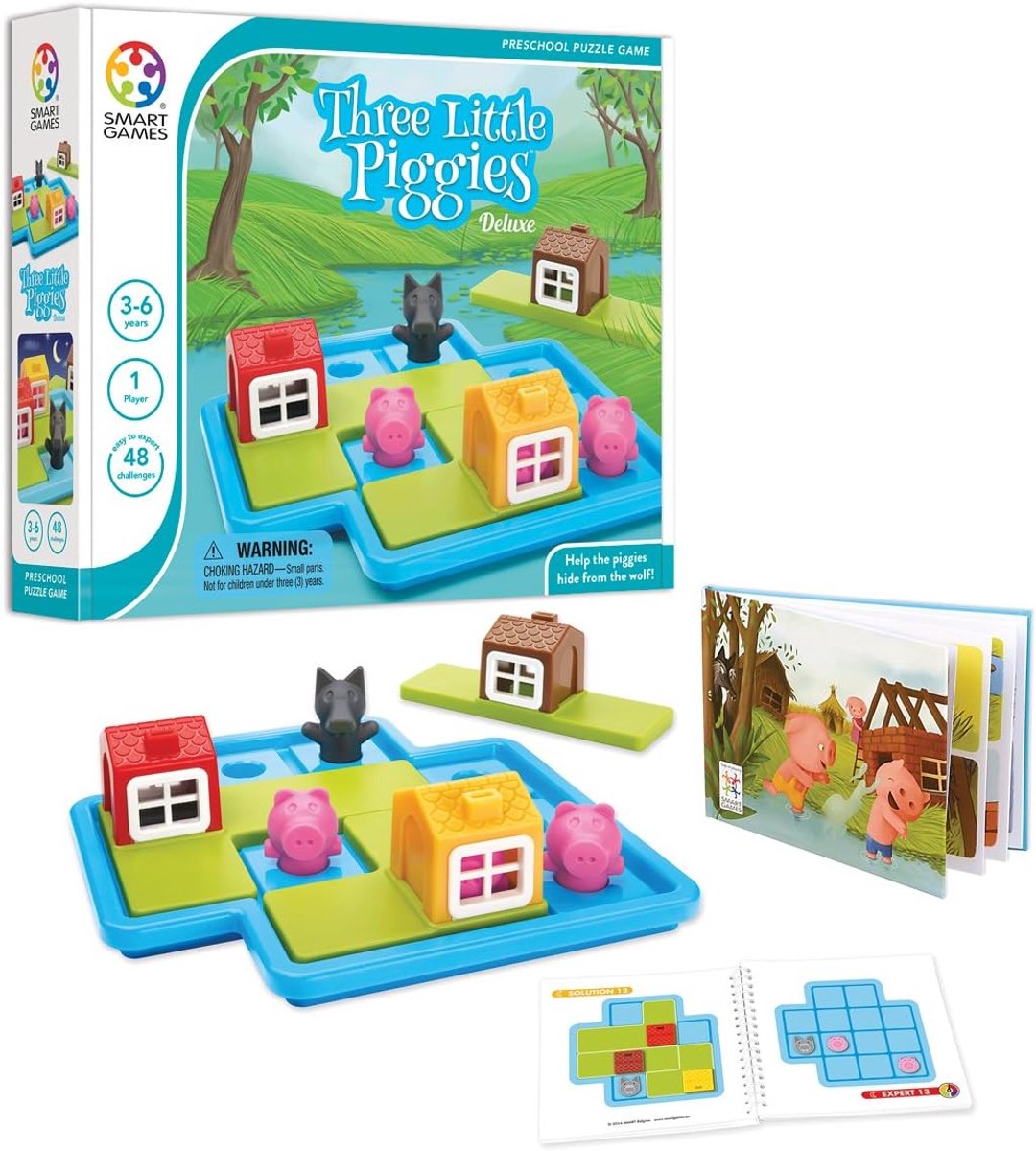 Puzzel Varkentjes - Houten Puzzel - Logisch Denken Trainen - 48 Uitdagingen - 6 x 29 x 24 cm - Meerkleurig