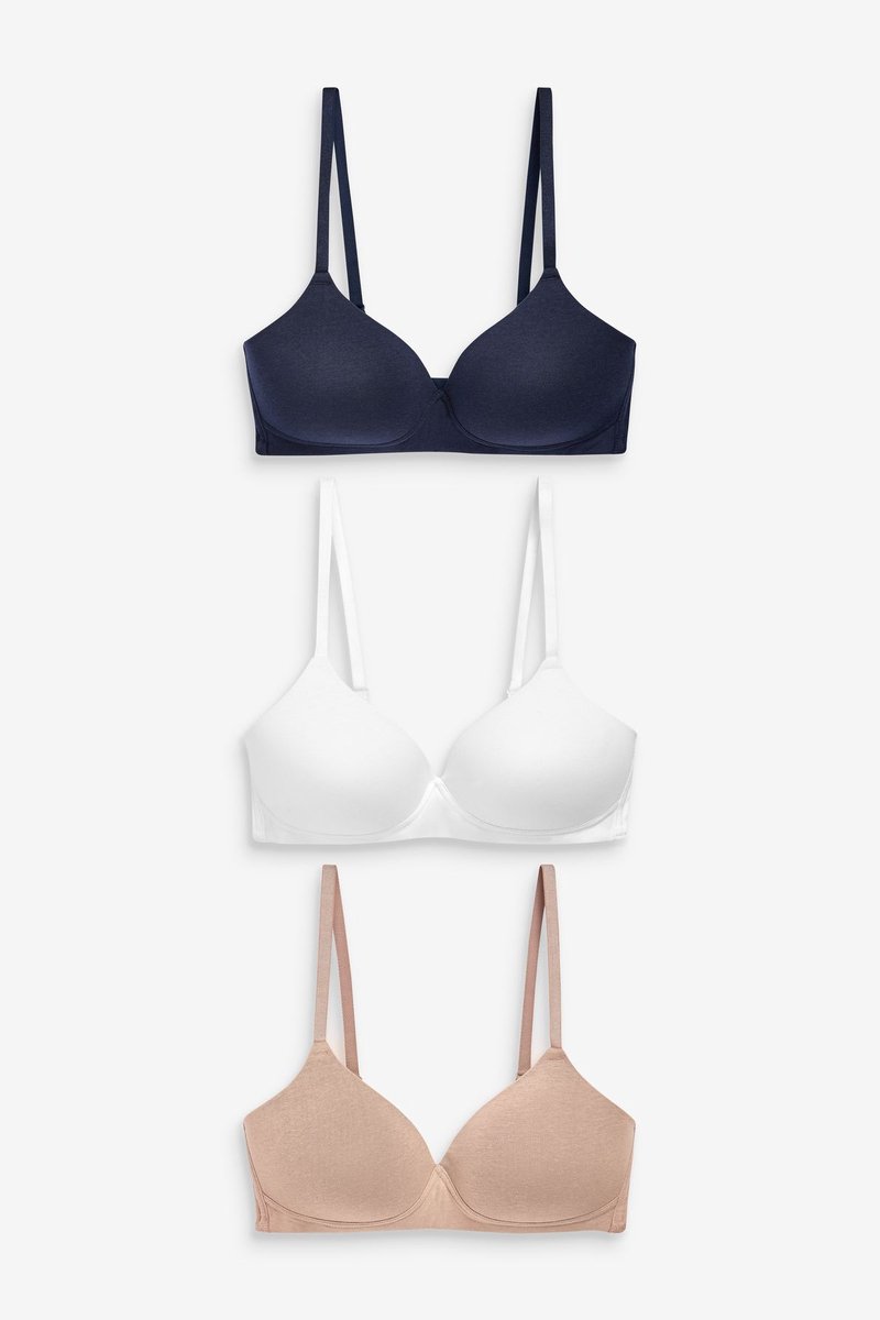 Next Dames - Set van 3 Ultimate Comfort beha's van een katoenmix met vullingen en zonder beugel - Blauw White/Navy Blue/Pink