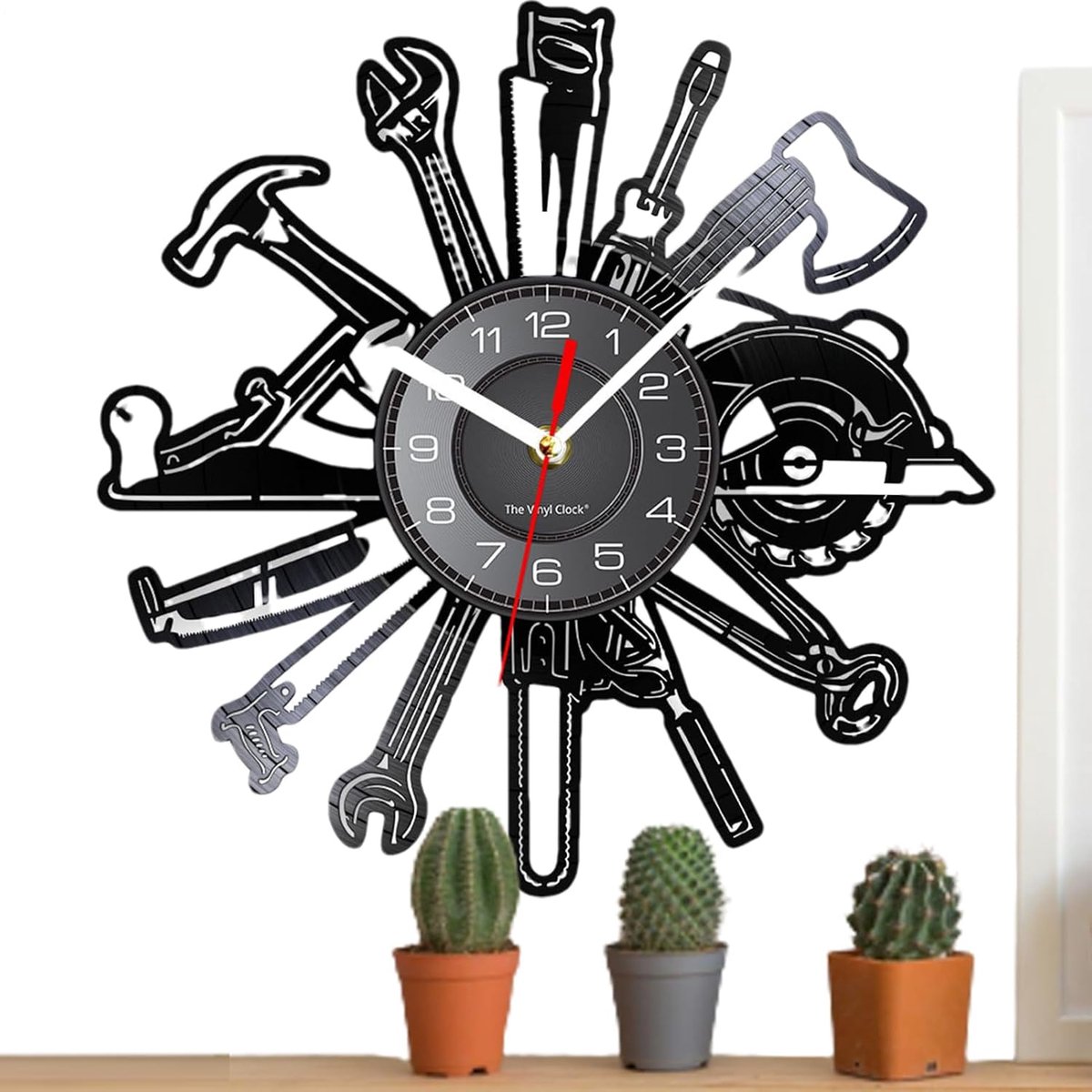Wandklok Garage - Industriële Klok - Werkplaats Decoratie - Stil Sweep Mechanisme - 34cm Diameter - Zwart
