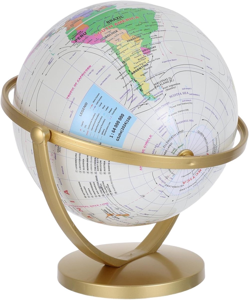 Draaiende Wereldbol - Educatieve Globe - Interactief Leren - Duidelijke Opdruk - 26 x 24 x 20 cm - Wit