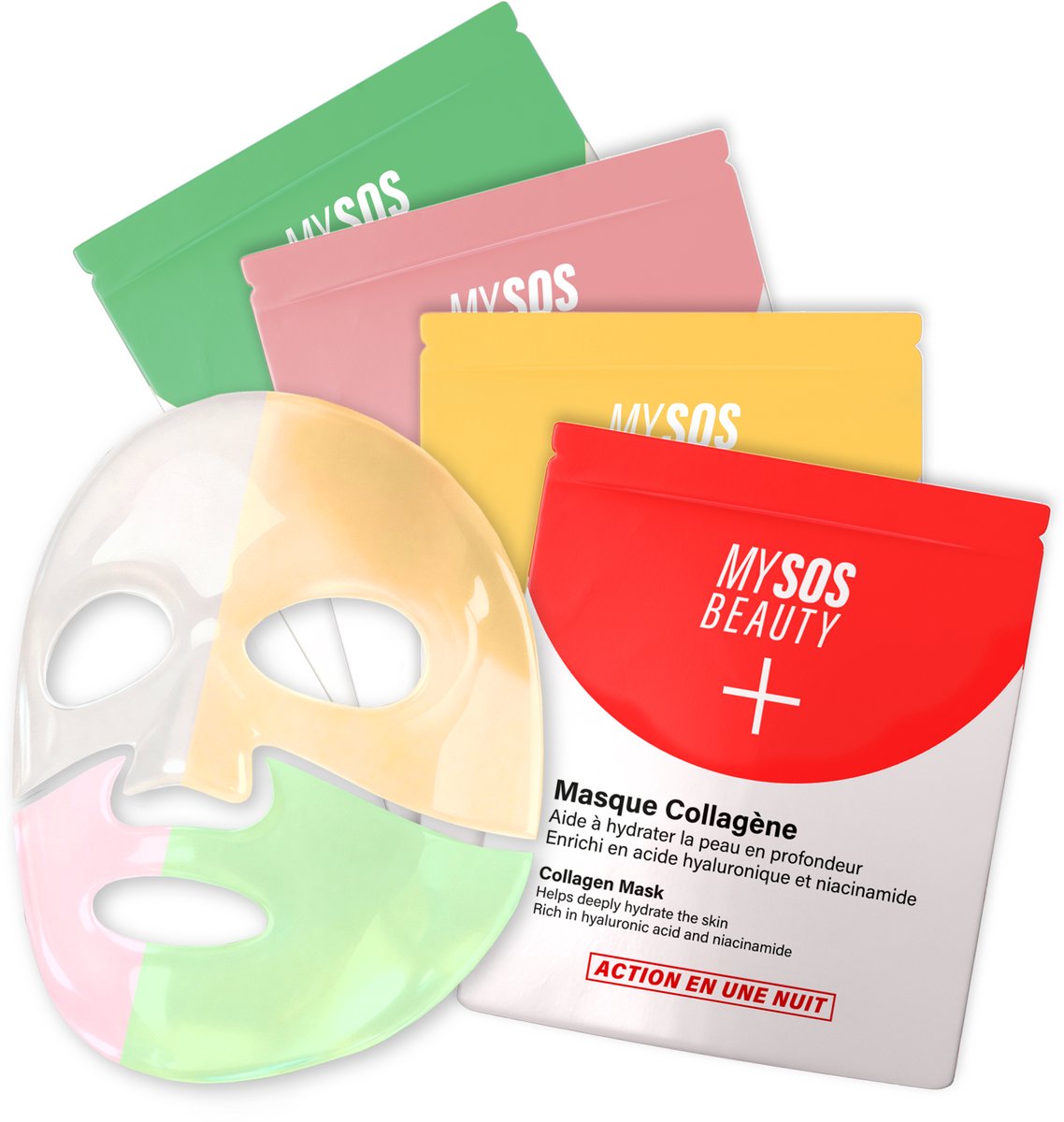 Collageen Masker Set (Ontdekkingspakket) 4 Hydrogel Maskers - 4 x 40 g - Collageen, Bakuchiol, Centella Asiatica & Vitamine C