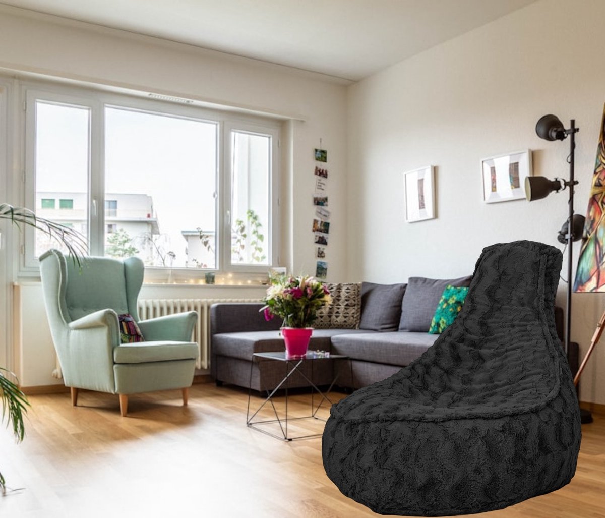 Drop & Sit Stoel Zitzak Bont - Zitzakfauteuil - Woonkamerzitzak - Zwart - Senior