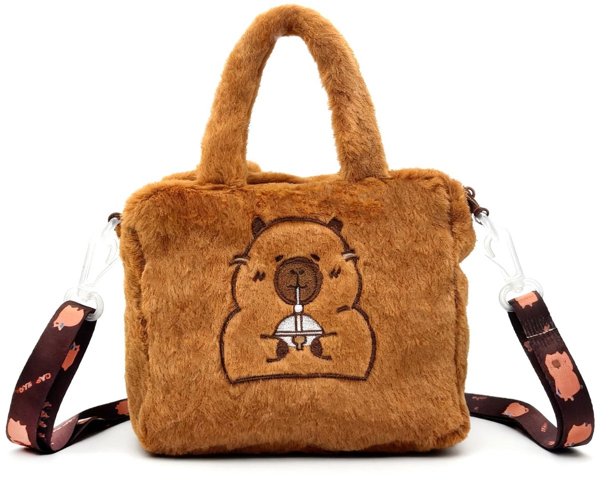 Kraftverdia Schoudertas Meisjes Capybara – 20x20 cm – Pluche Crossbody Tas – Schattige Kawaii Kindertas – Kleine Tas met Verstelbare Band