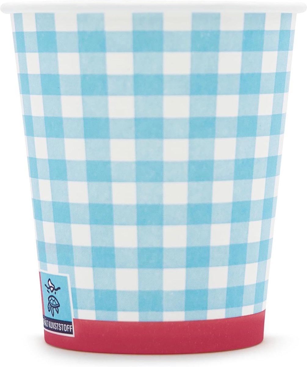 Papieren Bekers - Drinkbekers Karton - Feestjes Horeca - Lekvrij Poly-coating - 180 ml - Geruit Blauw