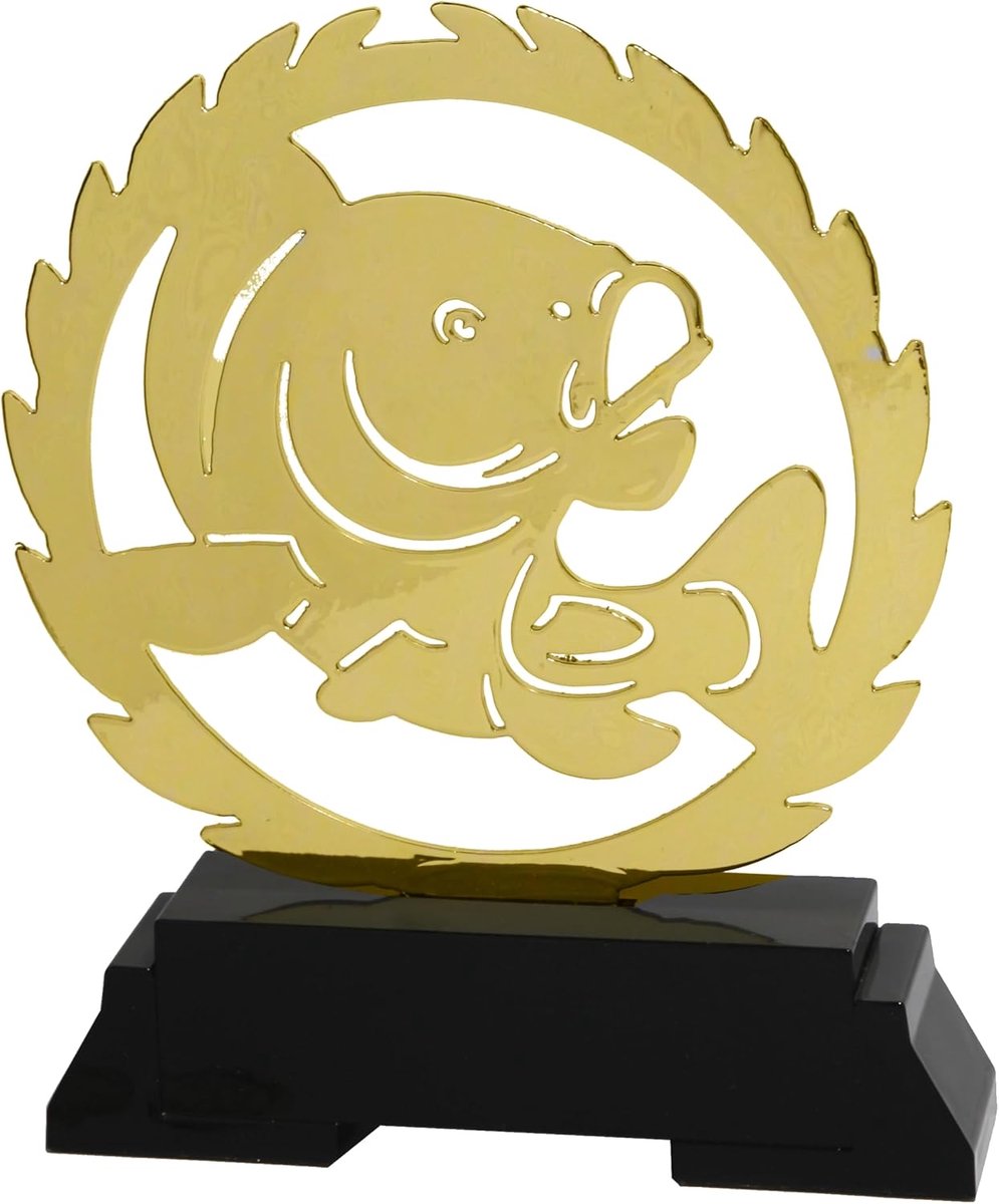 Metalen Vis Trofee - Karper Prijs - Viswedstrijd Beloning - Laser Cut Metaal - 19 cm Hoog - Goud