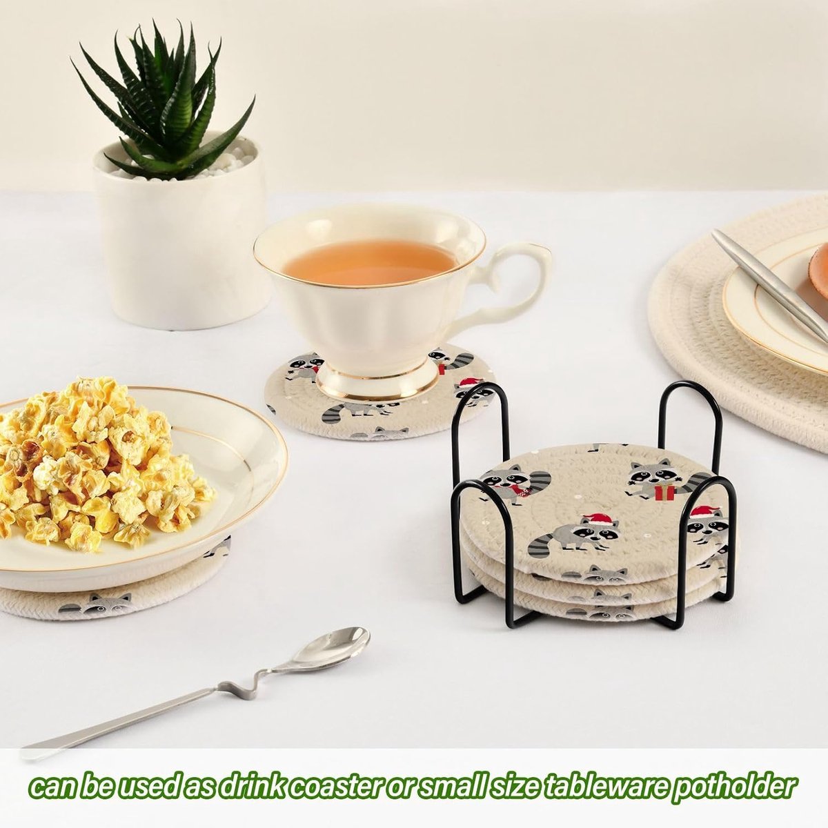 Kerst Wasbeer Onderzetters - Drank Houders - Bescherm Tafel - Set van 6 - Leuke Kerst Wasbeer