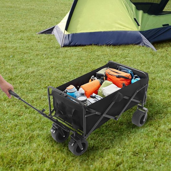 Opvouwbare Bolderkar - Campingwagen Tuinwagen - Outdoor Transport - Met Remmen 150kg - 90x50x55 cm - Zwart van Opvouwbare Bolderkar — afbeelding 2