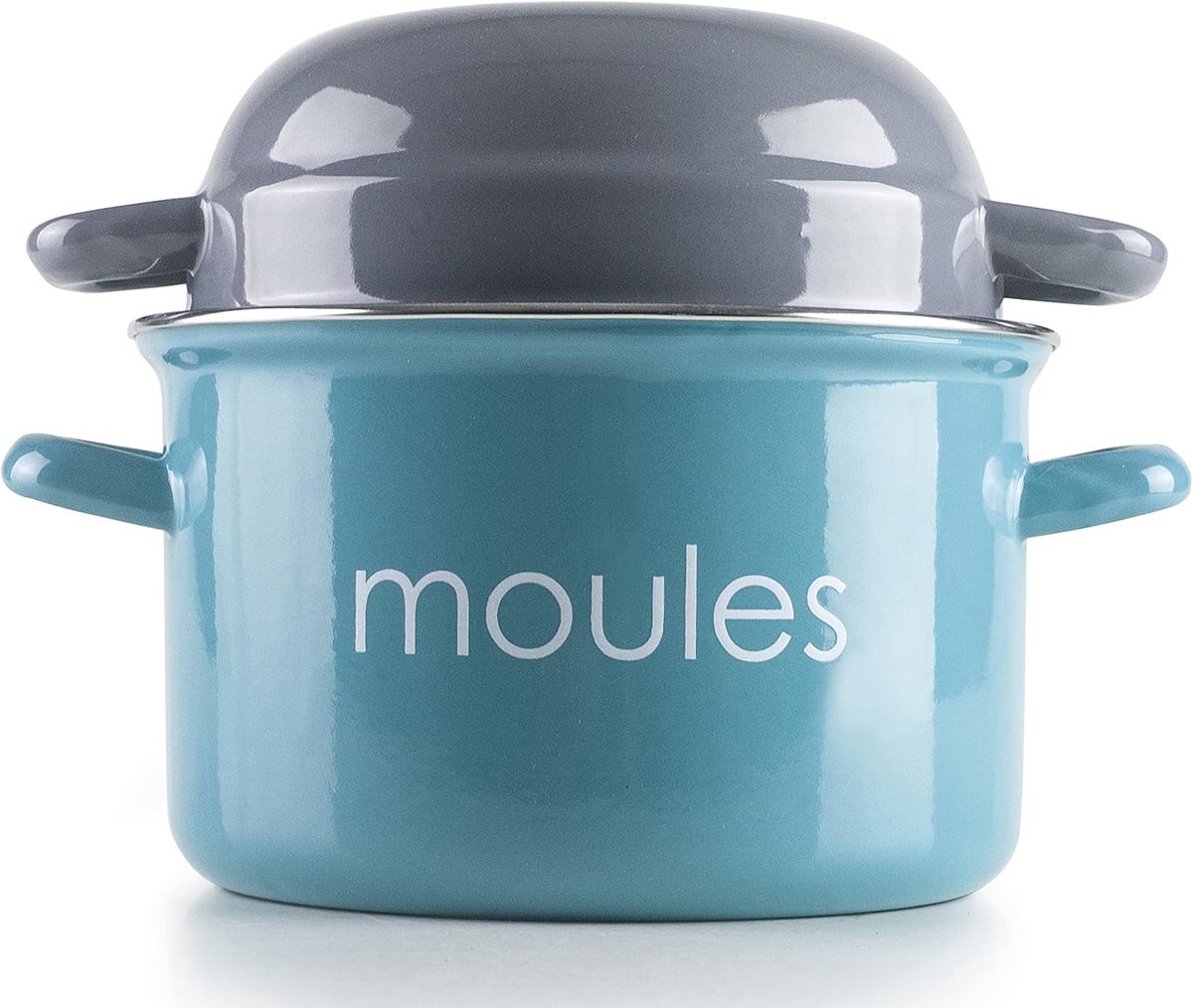 Mosselpan - Schelp kookpan - Zeevruchten koken - Geëmailleerd staal - 18 cm - Turkoois