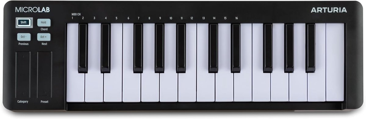 Compact MIDI Keyboard - 25 Toetsen Controller - Muziek Productie - Touch Strips Akkoorden - 40 x 12 cm - Zwart