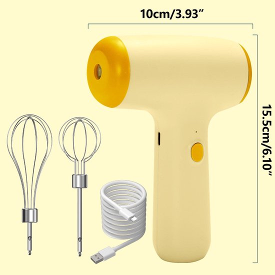 Draagbare elektrische handmixer met draadloze steel en garde van 304 roestvrij staal Geschikt voor het kloppen van eieren, roomsaus, mayonaise, beslag, desserts, cakes, glazuur en gebak in de thuiskeuken (geel). van Merkloos — afbeelding 3