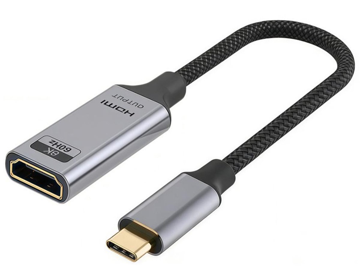 USB-C naar HDMI 2.1 Actieve Adapter - 8K/60Hz - 48Gbps - DSC 1.2 - adapter - Dolby Atmos - 20cm - grijs