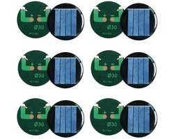 Set van 6 ronde zonnepanelen van polykristallijn silicium, mini-zonnepaneelmodules, geschikt voor lichtgewicht speelgoedladers, kleine zonnecellen, enz., 30 x 30 mm, 2V, 20mA