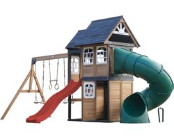 AXI Noud Speeltoestel met Speelhuis, Schommels, Trapeze, Klimwand – Met Bank – Rode Glijbaan – Met Buisglijbaan - FSC 100% hout – Speeltoestel voor de tuin / buiten