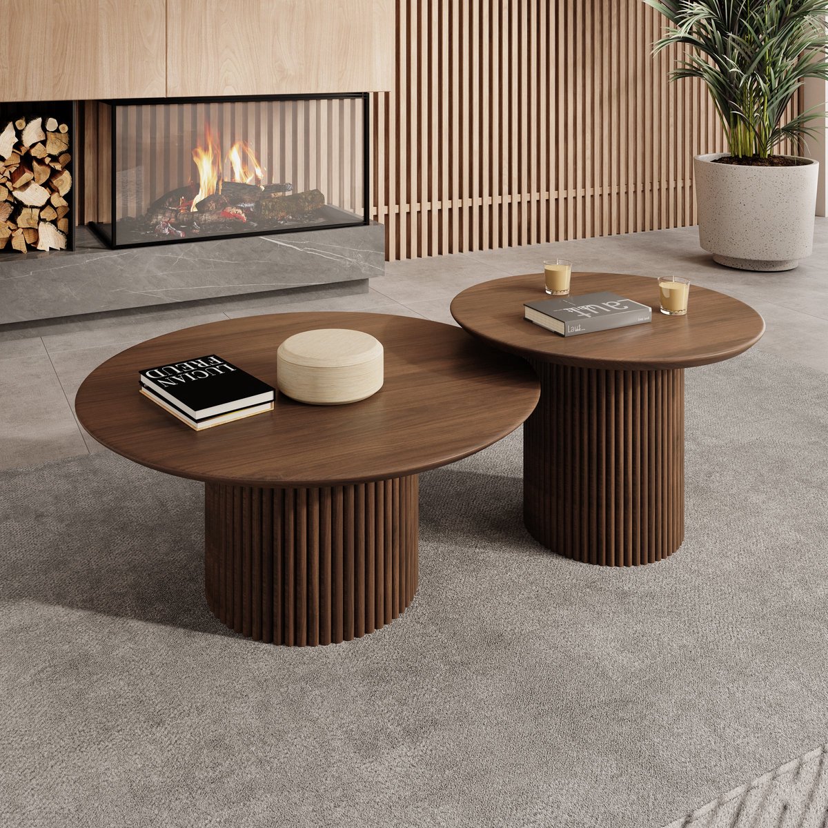 Meubella - Salontafel Mixx - Walnootpatroon - Set van 2