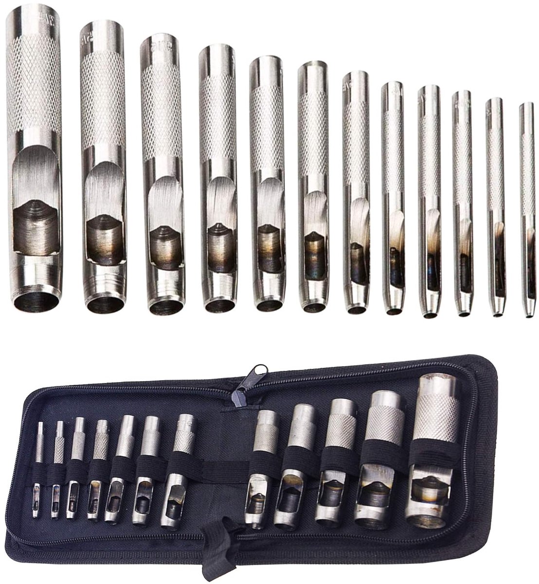 Gatenpons Set - Rond Metaal Gereedschap - Leer Bewerken - 12 Delig Chroom Vanadium - 3mm tot 19mm