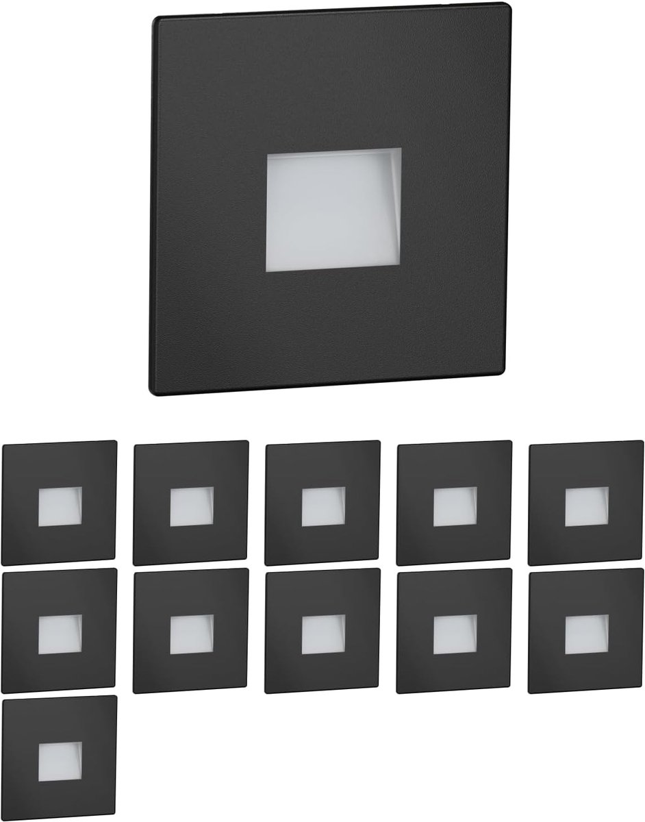 LED Trapverlichting - Wandlamp Inbouw - Oriëntatie Verlichting - Roestvrij Staal IP65 - 85x85 mm - Zwart Mat