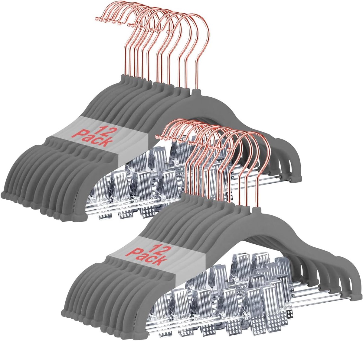 Kinderkleerhangers - Fluwelen hangers - Kleding opbergen - Antislip met clips - 30 cm - Grijs