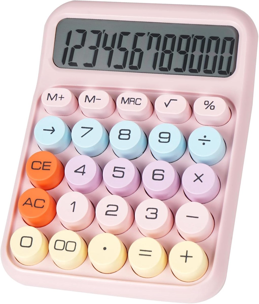 Rekenmachine Bureau - Desktop Calculator - Dagelijks Gebruik - Grote Knoppen - 12 Cijfers - Roze