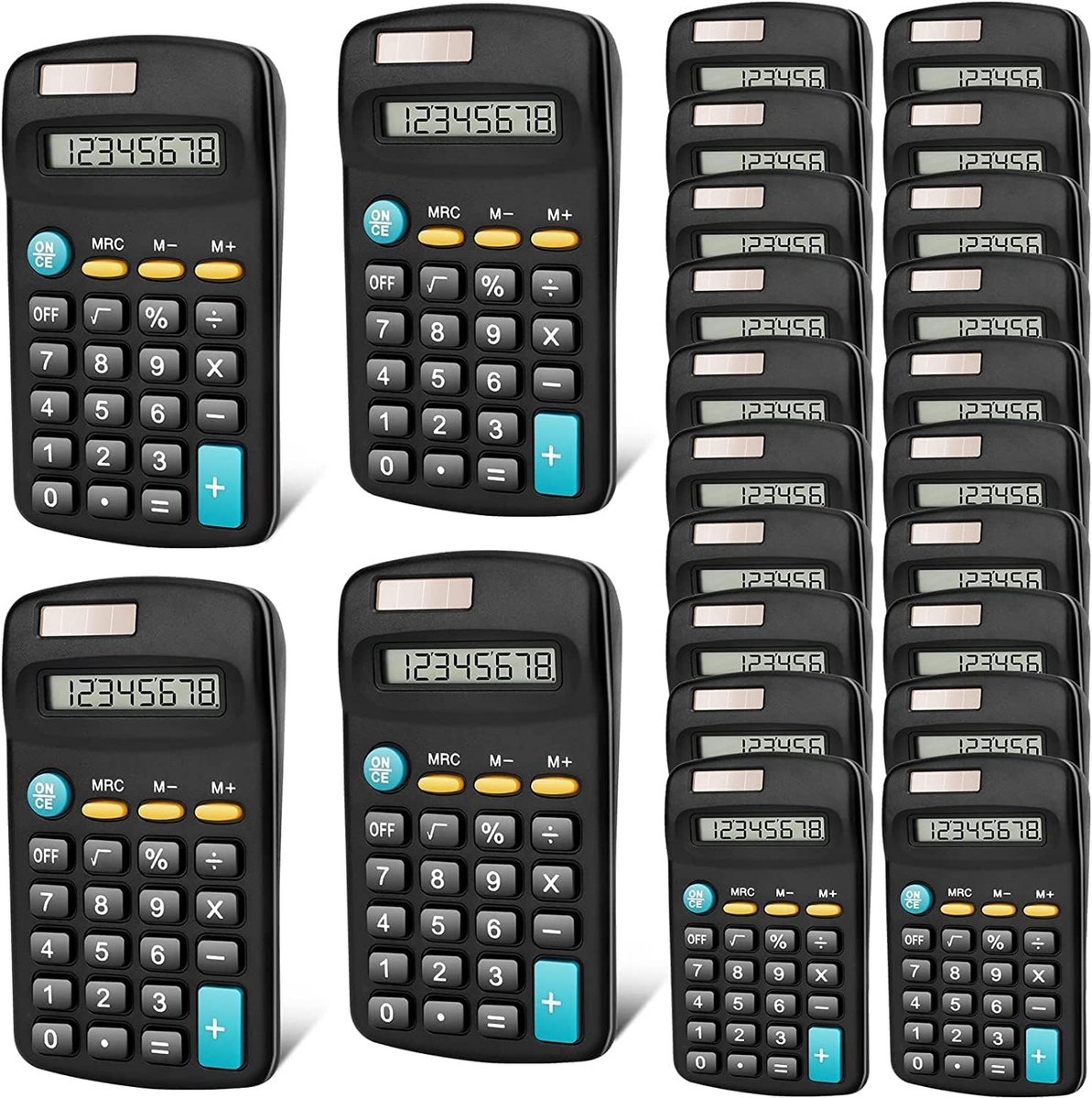 Rekenmachines Set - Mini Zakformaat - Studenten School Werk - Dubbele Voeding - 8 Cijfers Display - Zwart