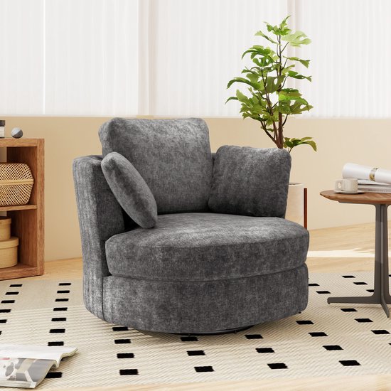 STILVORA Draaifauteuil XXL - 360° Draaibaar Met 3 Kussens - Voor Woonkamer En Slaapkamer - Chenille - Grijs