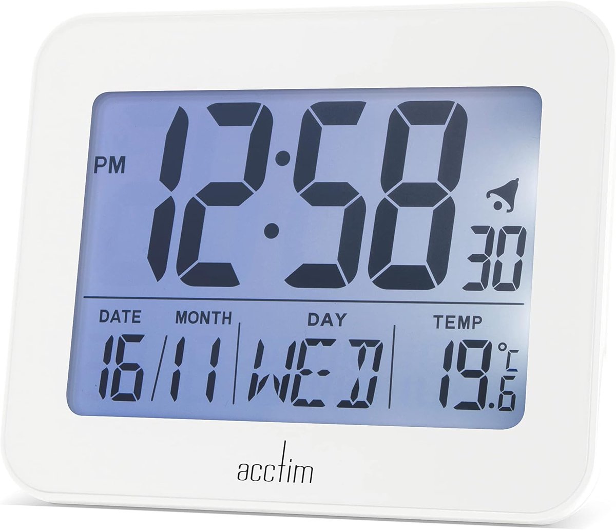 Digitale Nachtwekker - Modern Alarm - Slaapkamer Gebruik - Superbrite Achtergrondverlichting - 10 x 8 cm - Wit