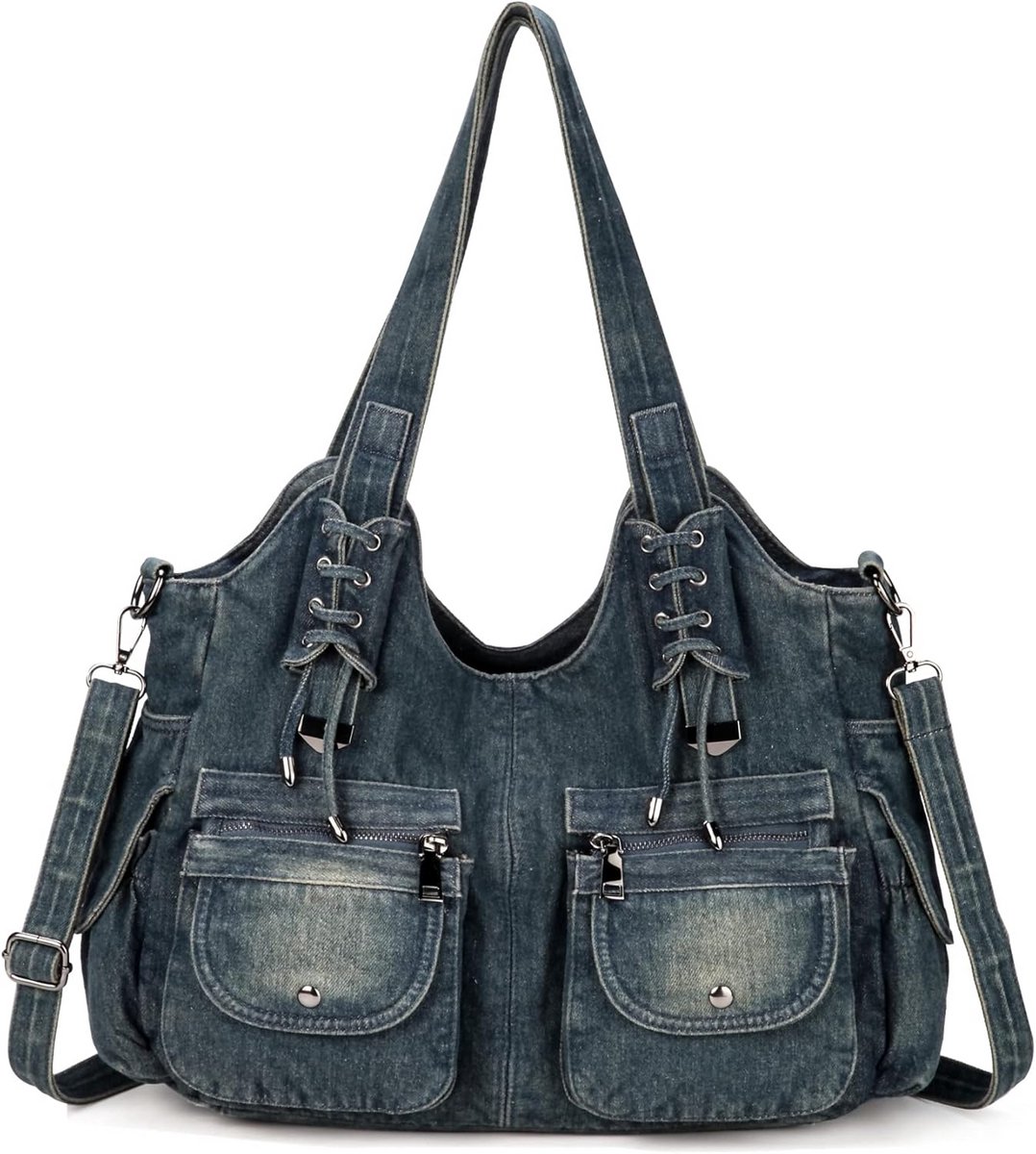 Denim Schoudertas - Hobo tas dames - Dagelijks gebruik - Hoogwaardige denimstof - 37 x 13 x 55 cm