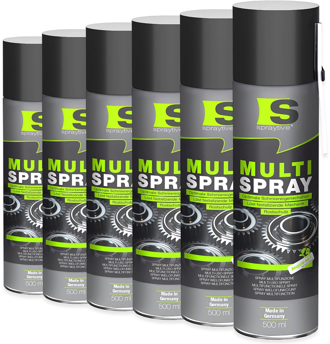 Spraytive 6x 500ml multispray kruipolie smeermiddel en roestoplosser 5-in-1 verdrijft vocht beschermt tegen roest en smeert