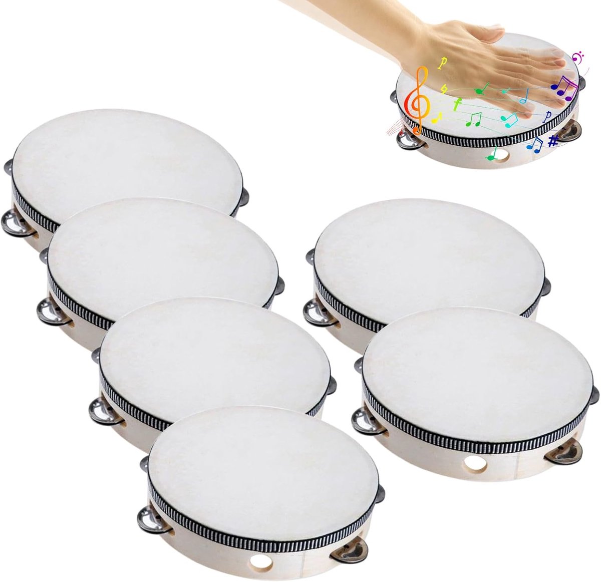Tamboerijn Set - Percussie Instrumenten - Muziek Maken - Set van 6 stuks - 15 cm diameter