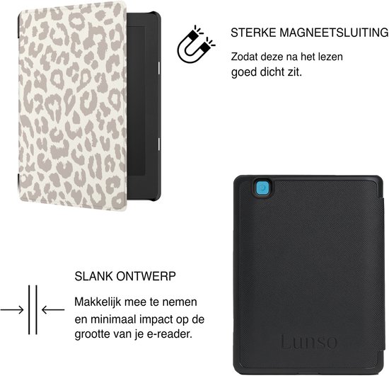 Lunso Geschikt voor Kobo Aura H20 Edition 2 hoesje (6.8 inch) - Vegan Saffiano Leren Sleep Cover - Calm Serengeti - (niet voor de Kobo Aura edition 2) van Lunso — afbeelding 5