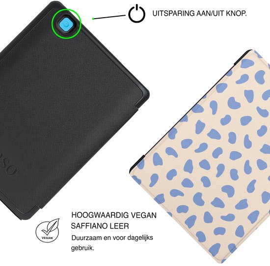 Lunso Geschikt voor Kobo Aura H20 Edition 2 hoesje (6.8 inch) - Vegan Saffiano Leren Sleep Cover - Azure Pebble - (niet voor de Kobo Aura edition 2) van Lunso — afbeelding 5