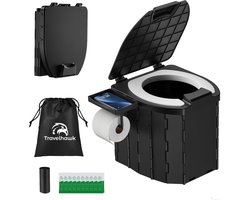 Travelhawk Camping Toilet – Toiletemmer – Draagbaar & Opvouwbaar – Inclusief 12 Biologisch Afbreekbare Zakjes en 10 Absorptie Zakjes – Ideaal voor Kamperen, Festivals & Outdoor