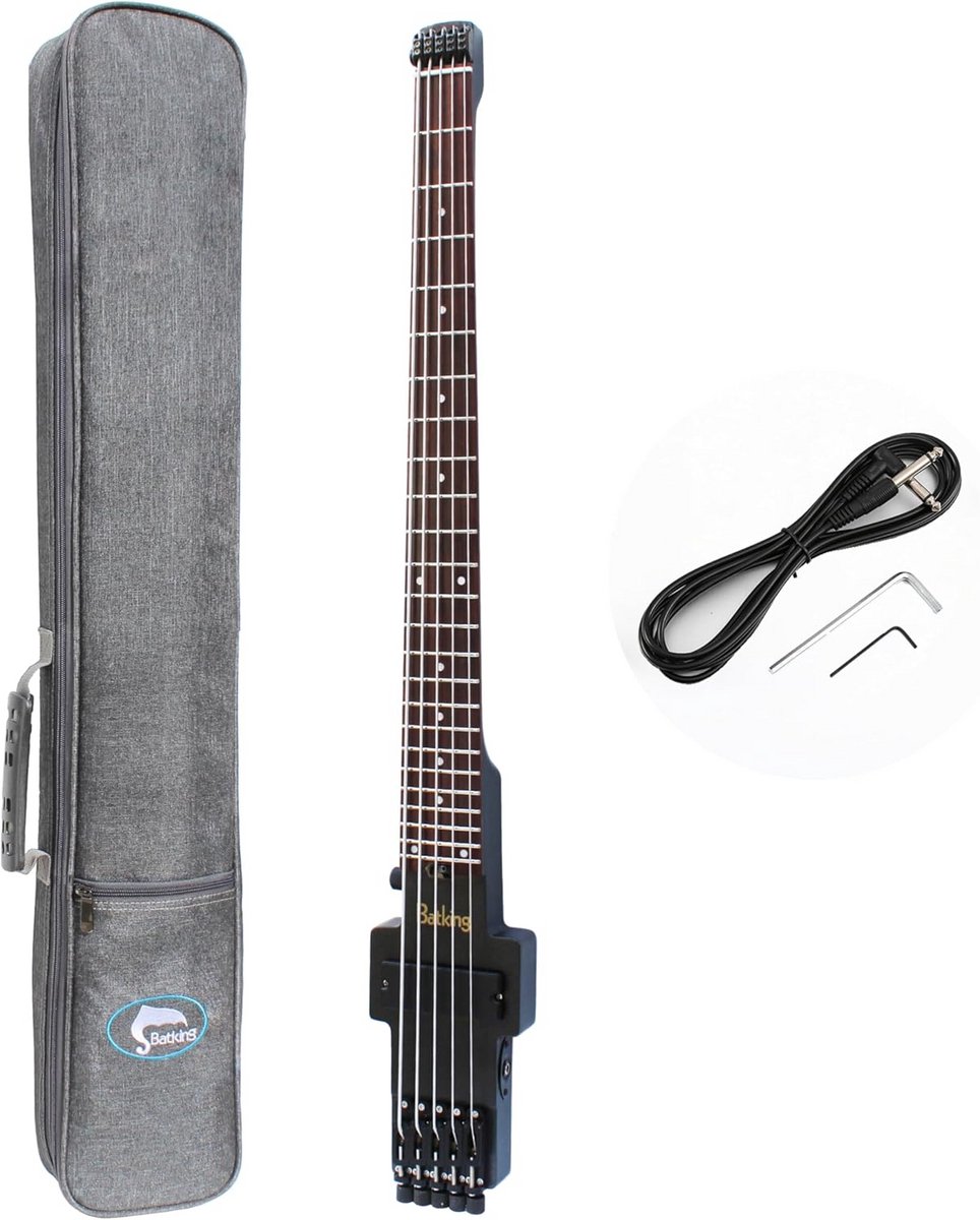 Reis Basgitaar - Elektrische Bas - Muziek Maken - Headless Ontwerp - 5 Snaren - Zwart