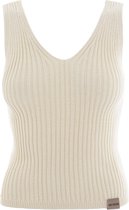 Knit Factory Layla Gebreide Top - Dames Top Mouwloos - Luchtige zomertop - Gebreide singlet dames - V-hals - Ecru - 36/38