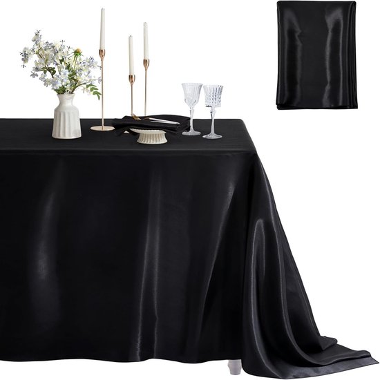Nappe unie, drapeau de table en polyester satiné, idéale pour les fêtes, Noël, les anniversaires, les hôtels et les mariages, 152 x 213 cm, noire. Dimensions : 152 x 213 cm.