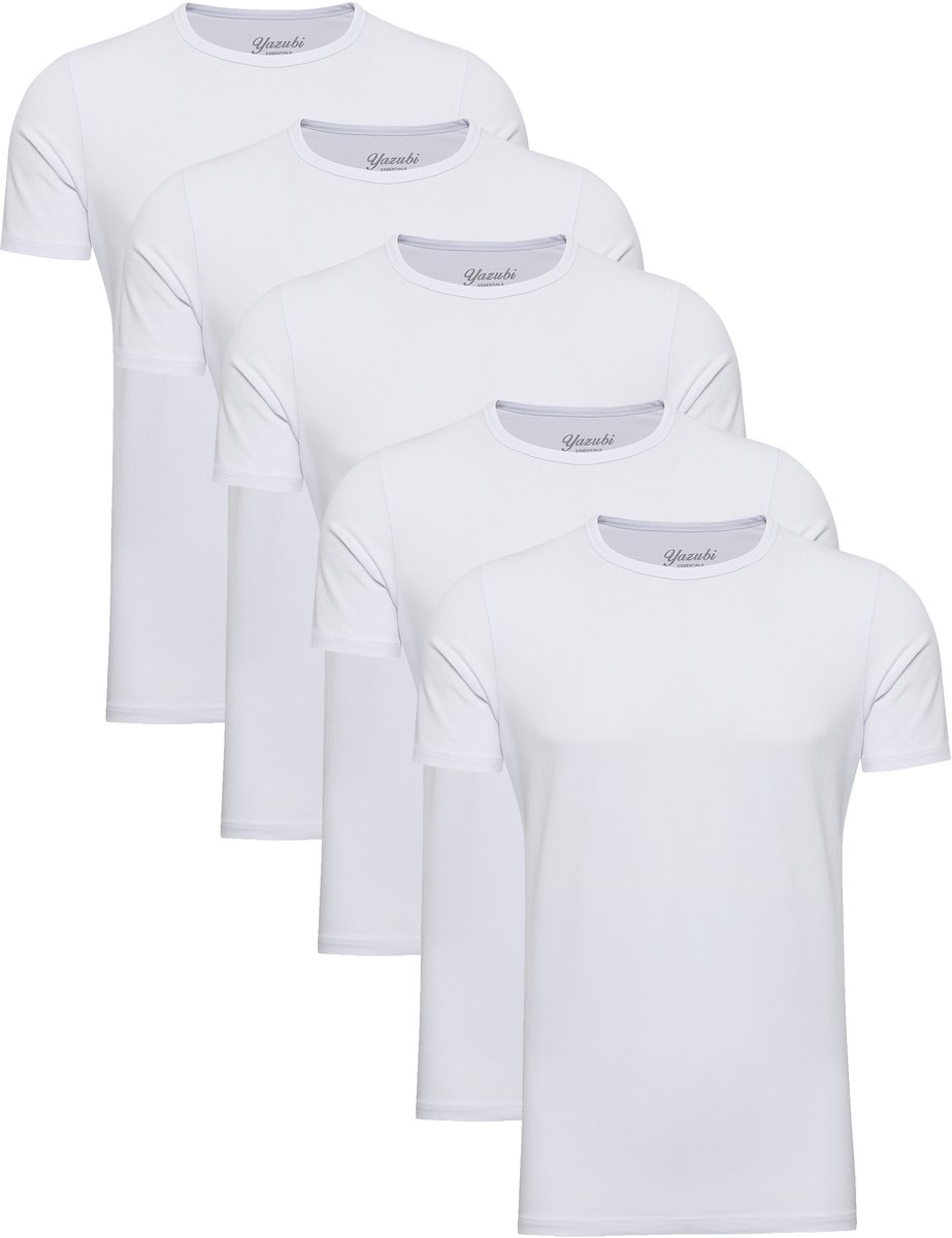 Yazubi Heren T-shirt Mythic – Regular Fit – Katoen Stretch – Wit – Ronde hals – 5-pack