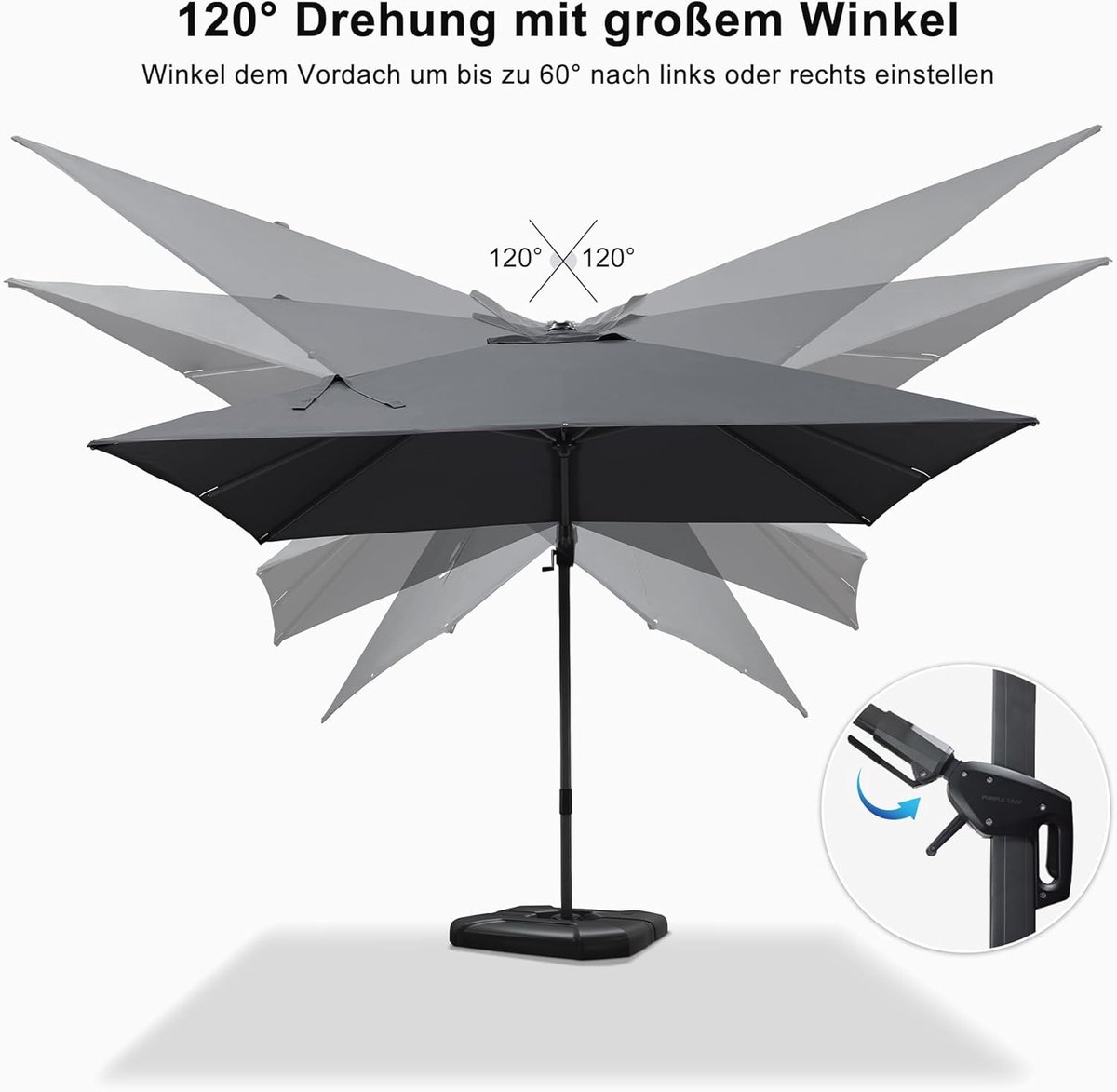 Purple Leaf Kantelbare zweefparasol 365x270 cm - Grijs