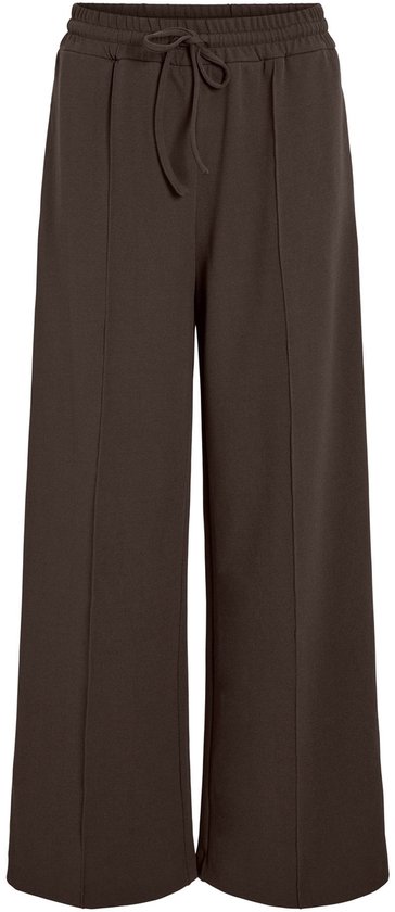 Donkerbruine wijde broek met hoge taille, trekkoord en steekzakken.