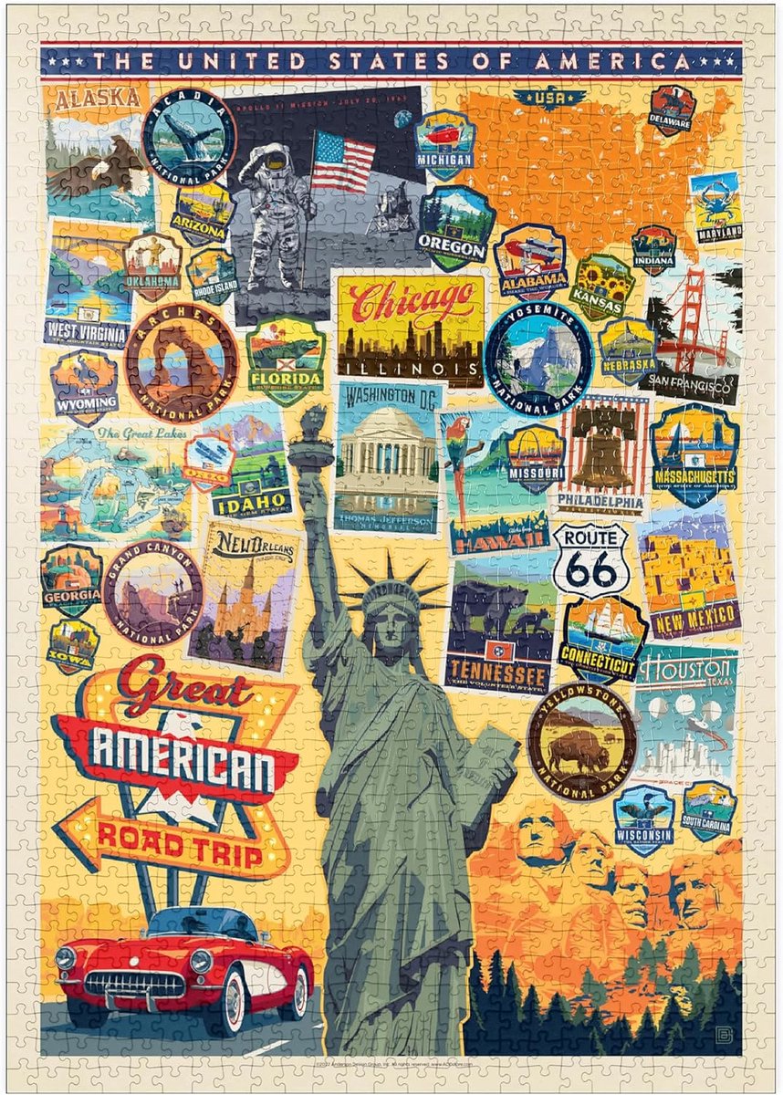 Collage Puzzel - Amerikaanse Reis - Ontspannen Vrije Tijd - 1000 Stukjes - 68x48cm - Multicolor