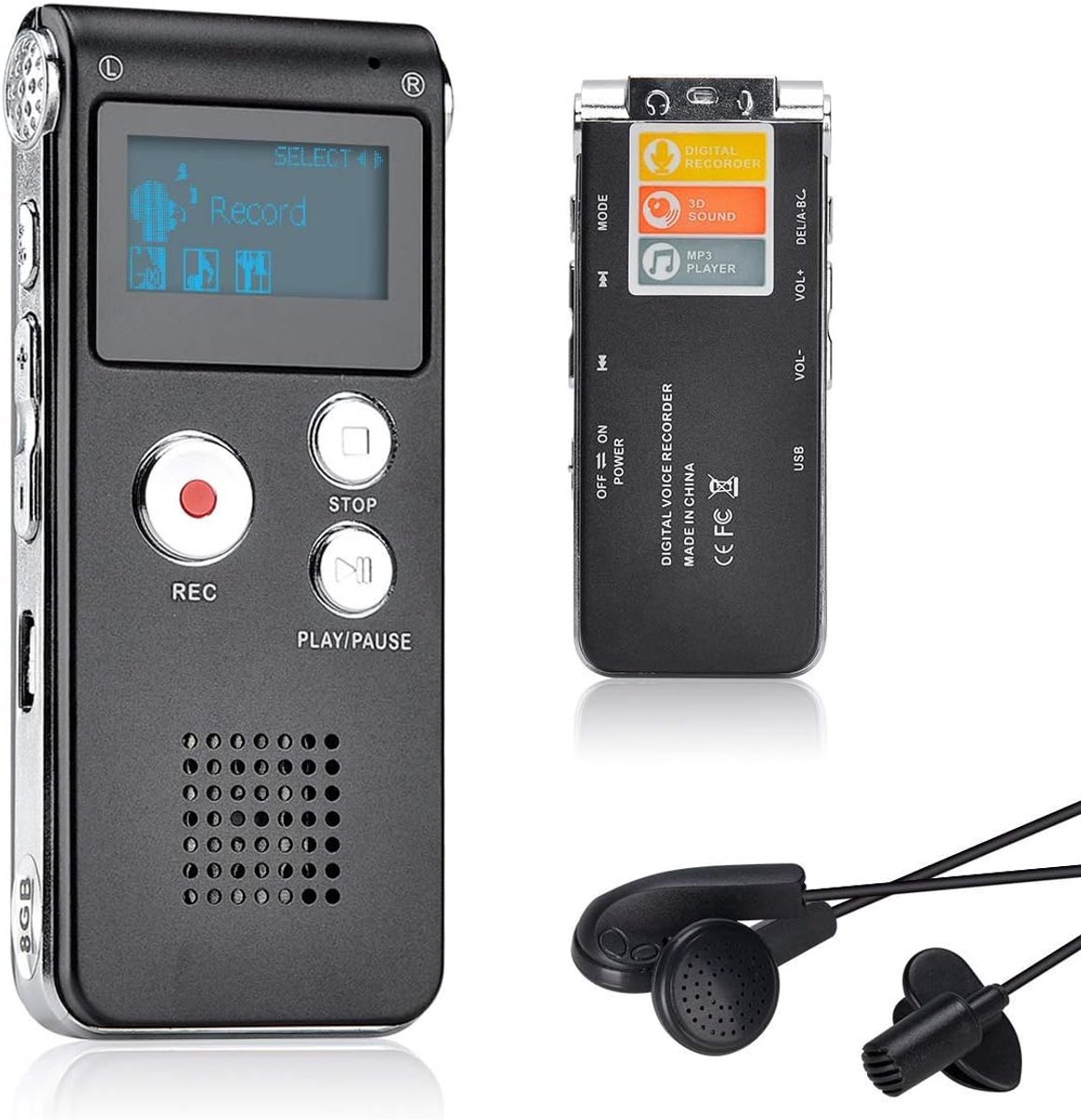 8GB Digitale Spraakrecorder USB Oplaadbare Dictafoon met MP3-speler Functie
