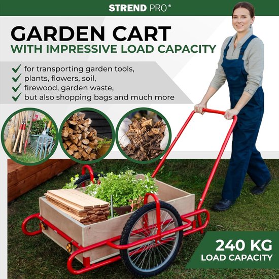 Bolderkar - Handwagen - Tuin transport - Houten mand 18mm - 90x63x25 cm van Merkloos — afbeelding 2