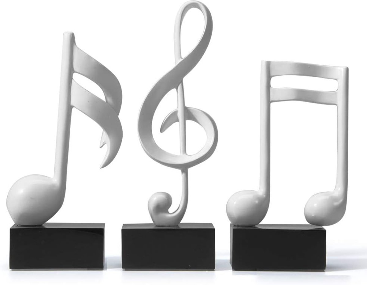 Muziek Decoratie Set - Noot Sculptuur - Huis Kantoor - Set van Drie - 19cm Hoog - Wit