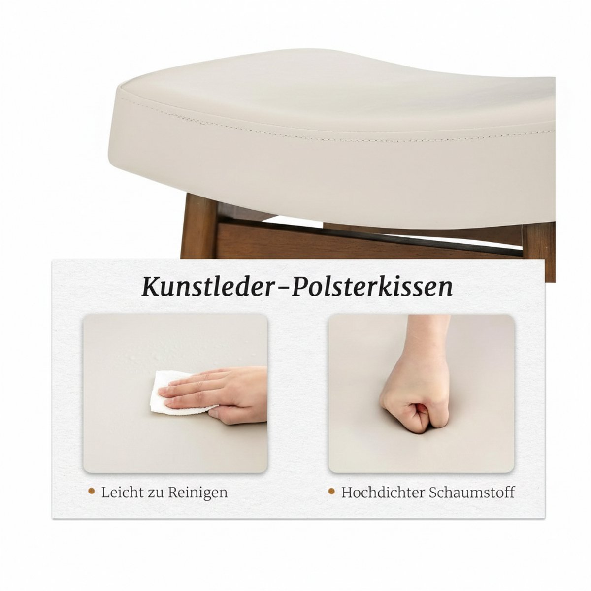 Barkrukken Set van 4 – House&Garden Oslo Houten Barkruk 61 cm – Kunstleren Zitting – Antiek Wit – Moderne Keukenkrukken met Voetensteun – Scandinavisch Design