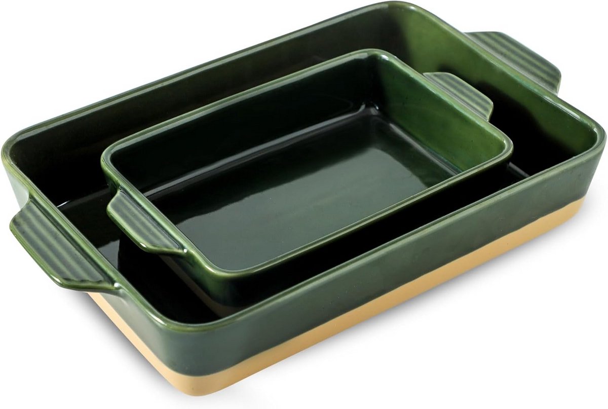 Set van 2 Keramische Ovenschalen Rechthoekig - Braadpan & Lasagnevorm - Voor Oven en Diner
