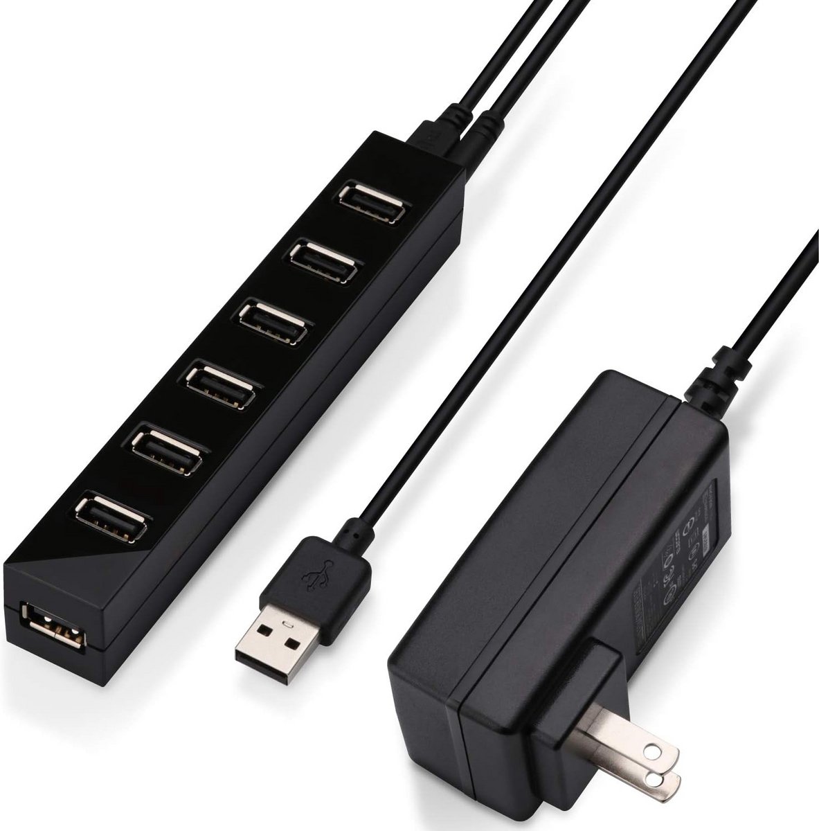 USB 2.0 Hub met 7 Poorten en Voeding - Zwarte Verknooppunt