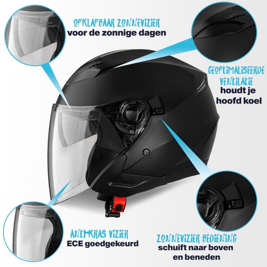 VINZ Como Jethelm mit Visier ECE 22.06 Zertifiziert | Roller Helm Mopedhelm Ideal Für Motoroller & Vespa | Herren und Damen | Komfortabler Motorradhelm XS-XL | Erhältlich