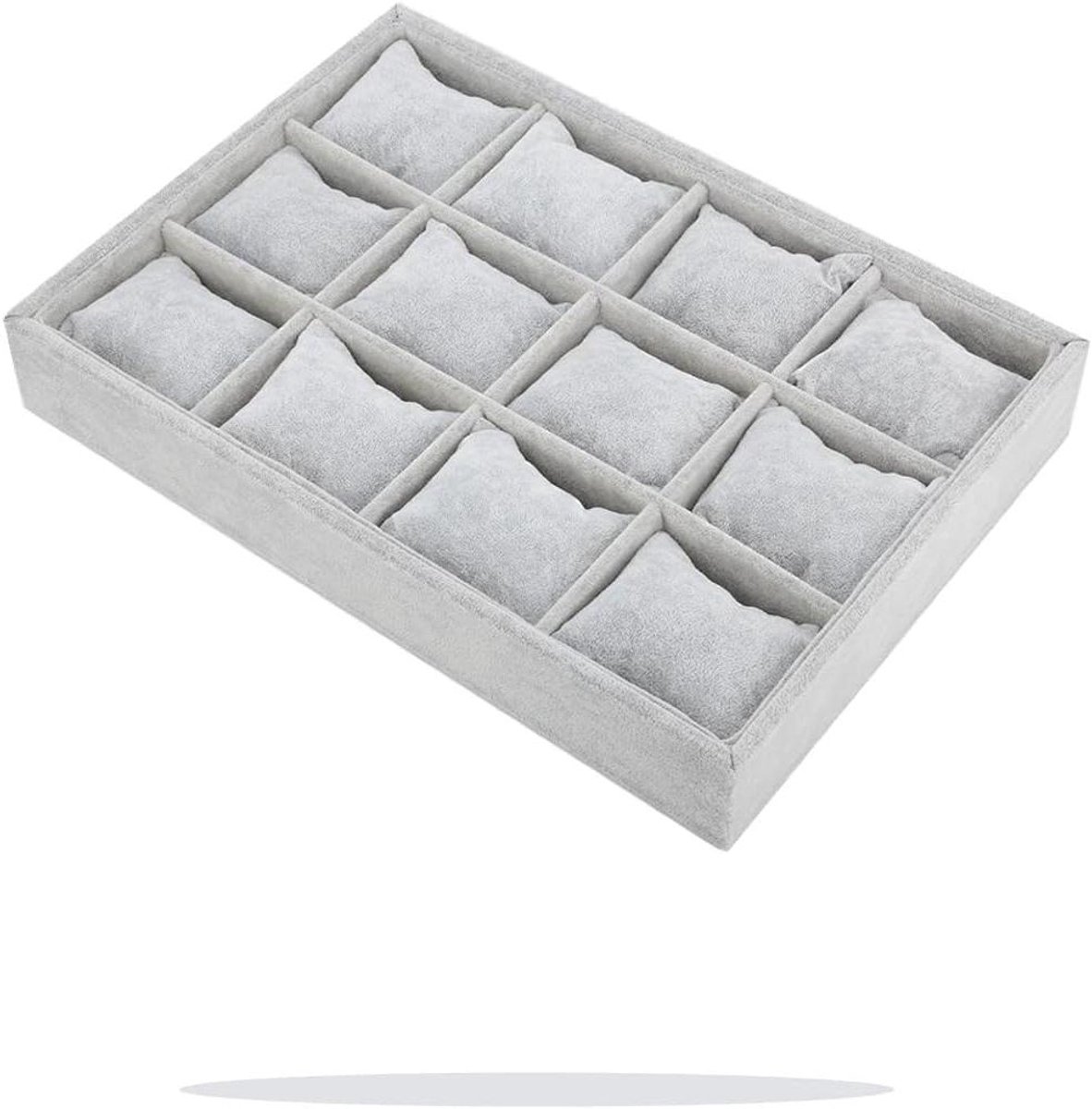 Allecto- Sieradenopberger - Armband etui - Grijze decoratie - Horloge en armband opslag - Geschikt voor armbanden en horloges - Opbergbox voor sieraden - Display container met deksel