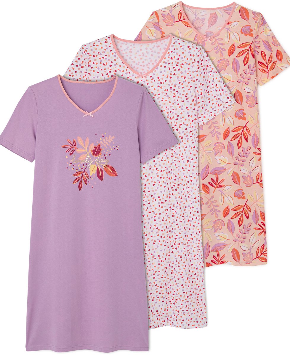 Damart Set van 3 nachthemden - Dames - Violet - 50-52 (XL)