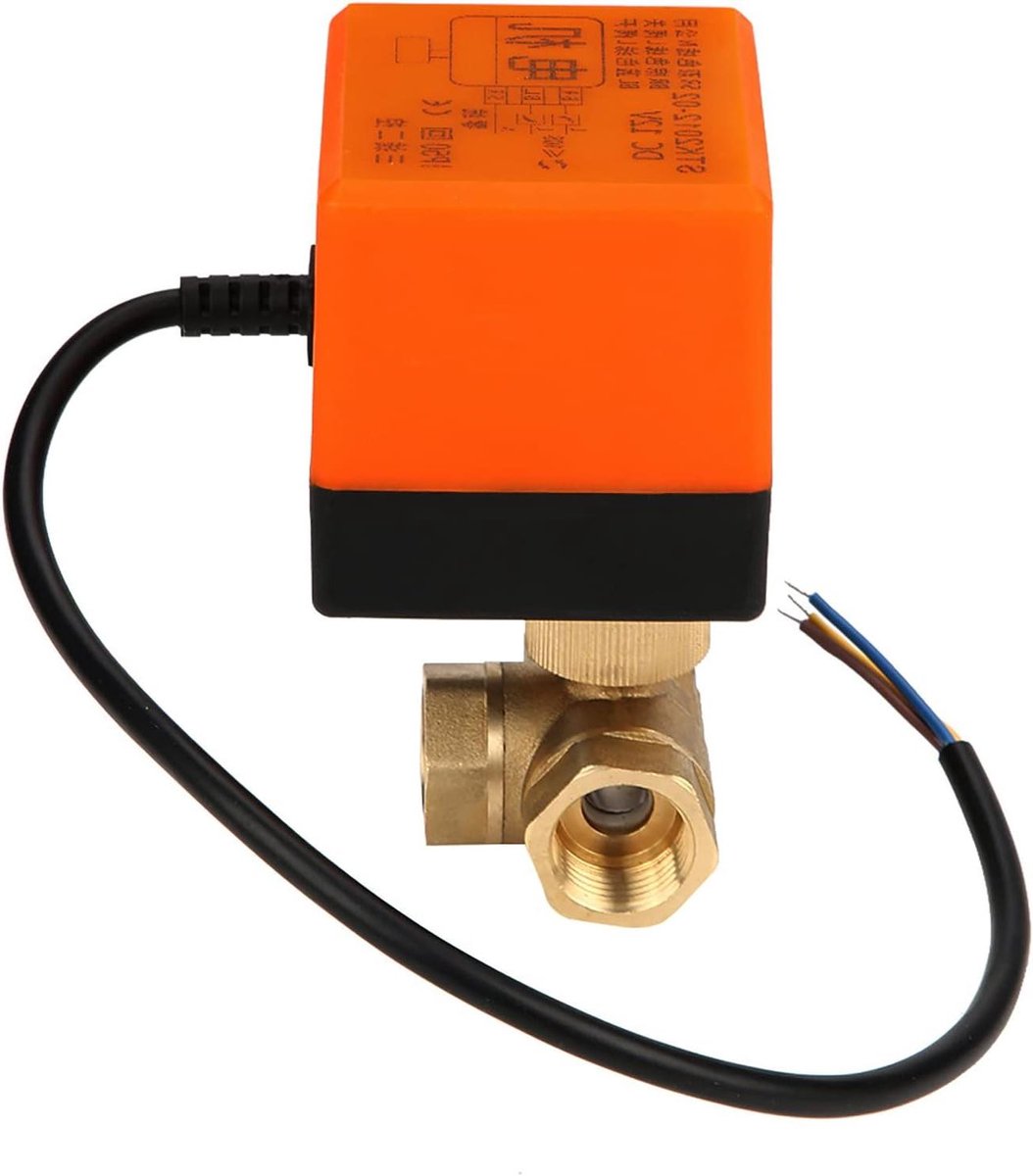 Allecto- Elektrische Klep - Airconditioner - DN15 Messing - 3-weg - Gemotoriseerde - Klepkogel - Geschikt voor DC 12V.