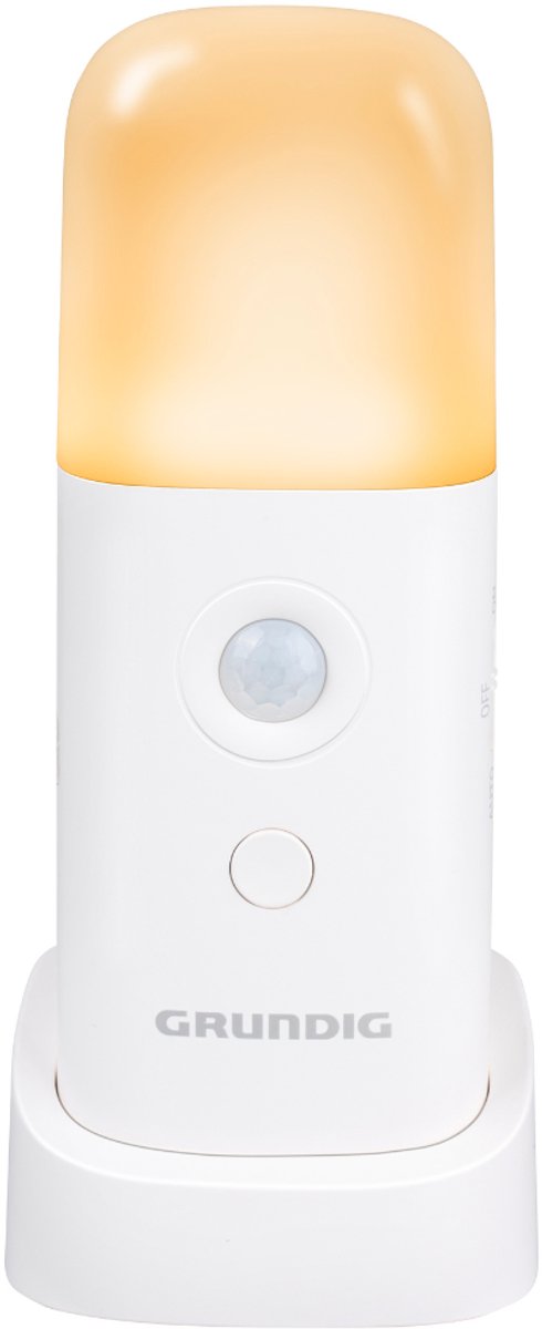 Grundig Draagbare Sensorlamp - LED Nachtlampje met Bewegingssensor - Warm Wit Licht 120 Lumen - Oplaadbaar via USB-C - met Houder en Dimbare Stand - Wit