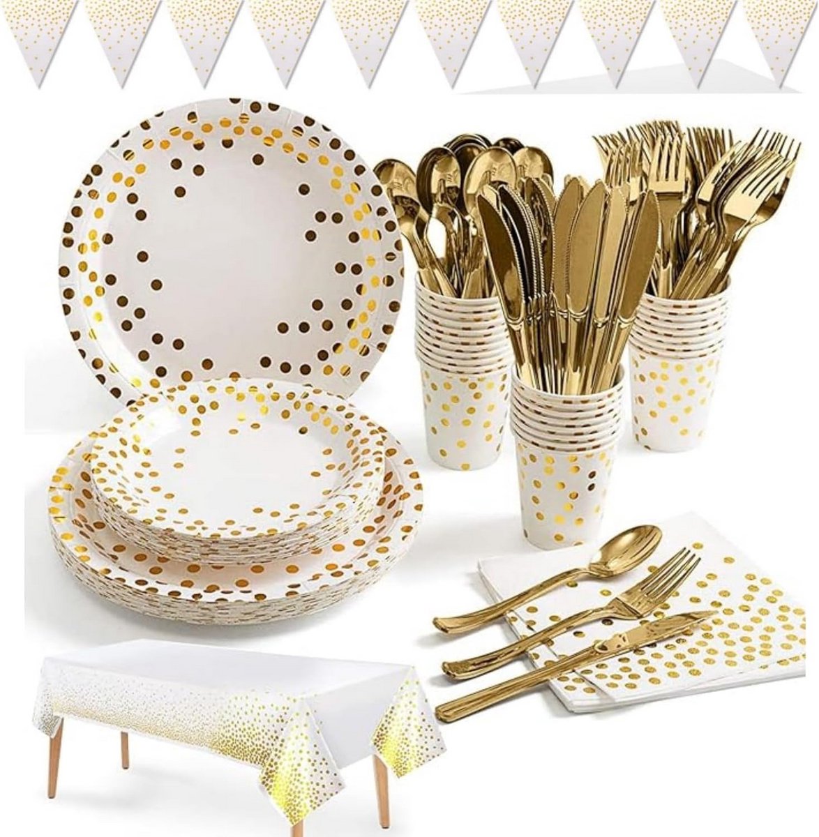 Papieren servies set wit goud 142 delig 20 personen